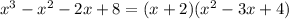 x^3 - x^2 - 2x + 8 = (x+2)(x^2 - 3x +4)