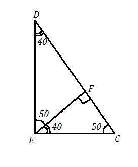 задача по геометрии: Из вершины прямого угла треугольника CDE проведена высота EF. Найдите угол DEF,