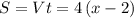 S=Vt=4\, (x-2)