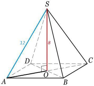 Очень нужно! Найдите объем правильной четырехугольной пирамиды, если её высота 8 см а боковое ребро