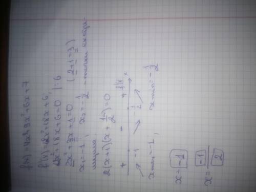 f(x)=4x^3 + 9x^2 + 6x + 7 Найти экстремумы функции Максимум в точке x Минимум в точке x