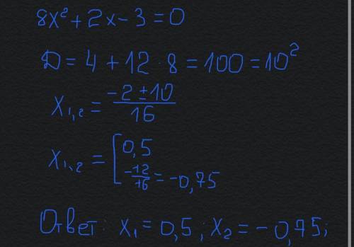 8x2+2x-3=0 вычислите дискриминат