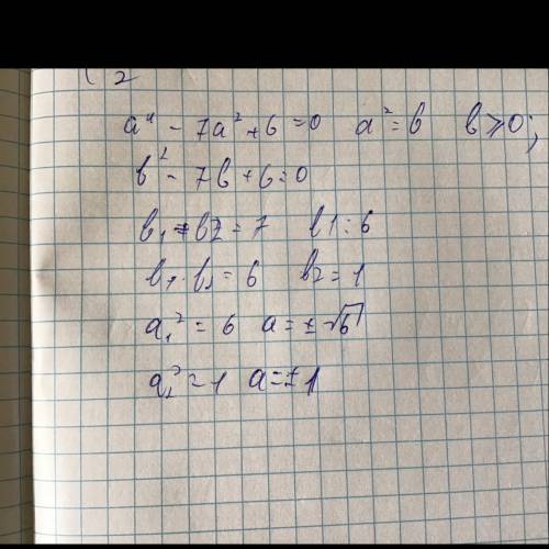 Дано уравнение: a^4-7a^2+6=0. Сколько решений оно имеет?