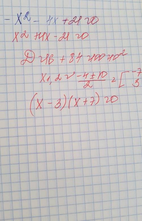 -х^2-4х+21=0 разложить на множители