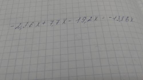 Приведи подобные слагаемые:−2,36x+7,7x−19,2x.ответ (записывай ответ без промежутков; в первом окошке