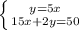 \left \{ {{y=5x} \atop {15x+2y=50}} \right.