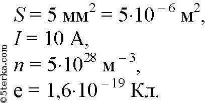 Найти скорость упорядоченного движения электронов в проводе площадью поперечного сечения 1 мм^2 при