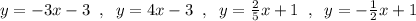 y=-3x-3\; \; ,\; \; y=4x-3\; \; ,\; \; y=\frac{2}{5}x+1\; \; ,\; \; y=-\frac{1}{2}x+1