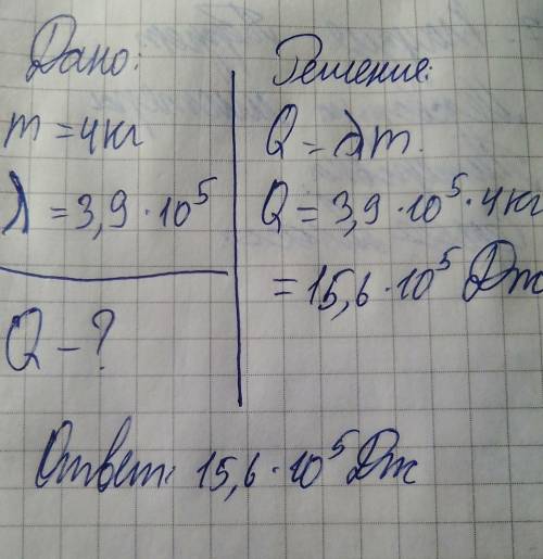 Определить количество теплоты, необходимое для плавления 4 кг алюминия, взятого при температуре плав