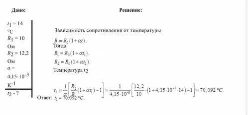 Обмотка котушки з мідної проволоки має опір 10 Ом при температурі 14 °С. Після проходження струму оп