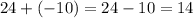 24+(-10)=24-10=14