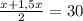 \frac{x + 1,5x}{2} = 30\\