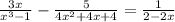 \frac{3x}{x^{3}-1 } -\frac{5}{4x^{2}+4x+4 } =\frac{1}{2-2x}