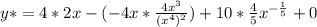 y*=4*2x-(-4x*\frac{4x^{3} }{(x^{4})^{2} } )+10*\frac{4}{5} x^{-\frac{1}{5} } +0