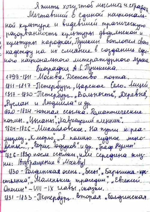 НАПИСАТЬ КОНСПЕКТ А.С.ПУШКИНА