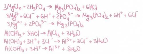 Составьте молекулярные и ионные уравнения реакций между: a) MgCl2 и H3PO4 b) Гидроксидом алюминия и