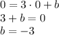 0=3 \cdot 0+b\\3+b=0\\b=-3