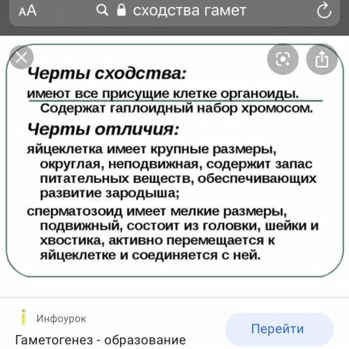 Определите сходства и различия гамет