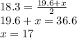 18.3 = \frac{19.6 + x}{2} \\ 19.6 + x = 36.6 \\ x = 17