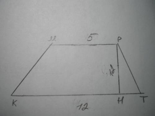 Основи трапеції дорівнюють 5 м і 12 м, а висота дорівнює 12 м. Обчисли площу трапеції.