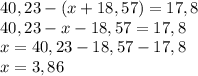 40,23-(x+18,57)=17,8\\40,23-x-18,57=17,8\\x=40,23-18,57-17,8\\x=3,86