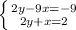 \left \{ {{2y-9x=-9} \atop {2y+x=2}} \right.