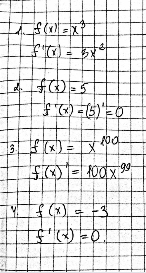 Знайдіть первісну функції: f(x)=x³ f(x)=5 f(x)=x в степени 100 f(x)=-3