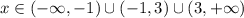 x\in (-\infty ,-1)\cup (-1,3)\cup (3,+\infty )