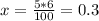 x=\frac{5*6}{100} =0.3