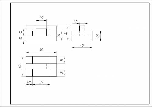 Черчение нужно всего лишь расставить размеры Дано задание: Построить 3 вида модели. Главный вид взят