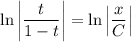 \ln\left|\dfrac{t}{1-t}\right|=\ln\left|\dfrac{x}{C}\right|