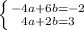 \left \{ {{-4a+6b=-2} \atop {4a+2b=3}} \right.