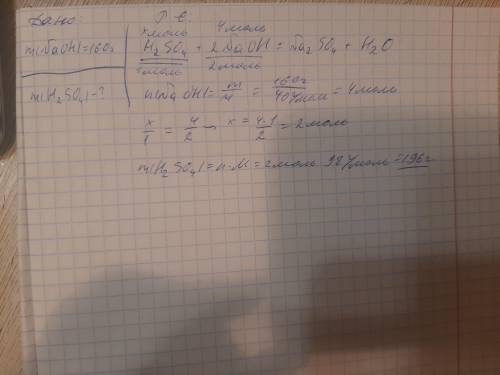 Яка маса сульфатної кислоти потрібна для нейтралізації 160 г натрій гідроксиду