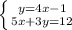 \left \{ {{y=4x-1} \atop {5x+3y=12}} \right.