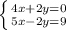 \left \{ {{4x+2y=0} \atop {5x-2y=9}} \right.