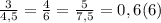 \frac{3}{4,5} =\frac{4}{6}=\frac{5}{7,5} =0,6(6)