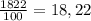 \frac{1822}{100}=18,22