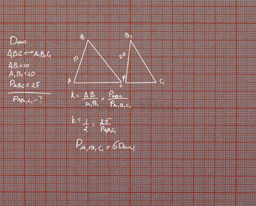 №3 ∆ABC~∆A1B1C1;Ab=10см;A1B1=20см;P∆ABC=25см; Найдите:P∆A1B1C1 Заранее благодарю