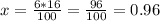 x=\frac{6*16}{100}=\frac{96}{100}=0.96