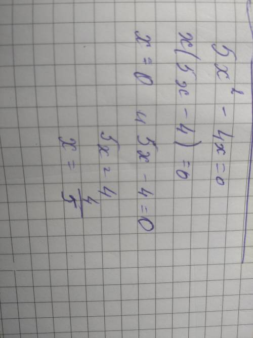 Знайдіть дискримінант 5x^2-4x=0 решите уравнение.