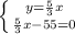 \left \{ {{y=\frac{5}{3}x } \atop {\frac{5}{3}x -55=0}} \right.