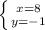 \left \{ {{x=8} \atop {y=-1}} \right.