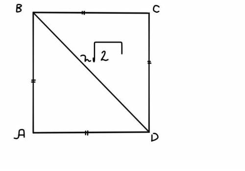 Знайти площу квадрата з діагоналлю 2