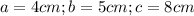 a = 4 cm; b = 5 cm; c = 8 cm