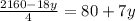 \frac{2160-18y}{4}=80+7y