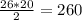 \frac{26*20}{2} =260