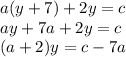 a(y+7)+2y=c\\ay+7a+2y=c\\(a+2)y=c-7a