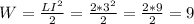 W=\frac{LI^2}{2}=\frac{2*3^2}{2} =\frac{2*9}{2} =9