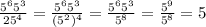 \frac{5^{6}5^{3} }{25^{4} } = \frac{5^{6}5^{3} }{(5^{2}) ^{4} } =\frac{5^{6}5^{3} }{5^{8} } = \frac{5^{9} }{5^{8} } = 5