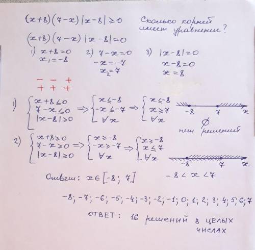 (х+8)(7-х)Ix-8I≥0 Скільки коренів має рівняння?До ть будь ласка! Якщо можна,з поясненням♥